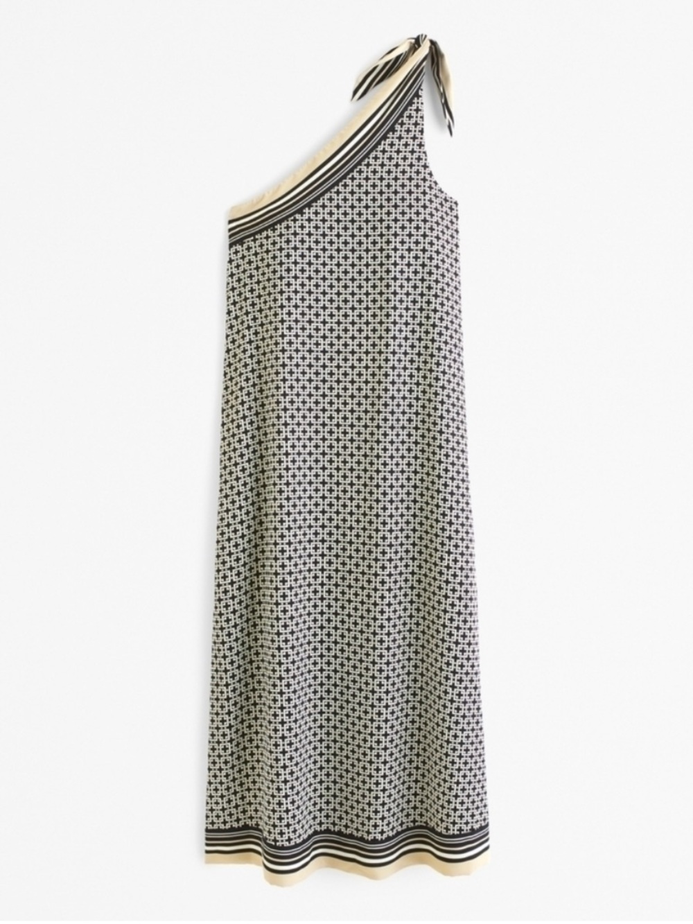 NWTs Abercrombie & Fitch Black and Cream One-Shoulder Patterned Maxi Dress